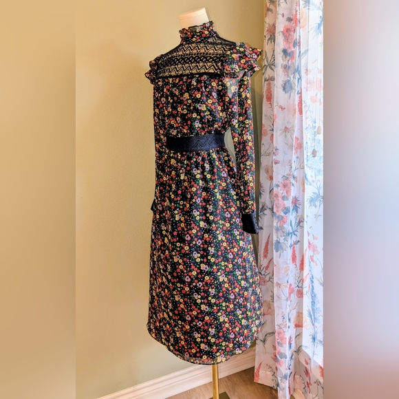 Modcloth X Anna Sui Womens Floral Lace Midi Dress Size 8 Chiffon Lace Lined - Picture 4 of 10